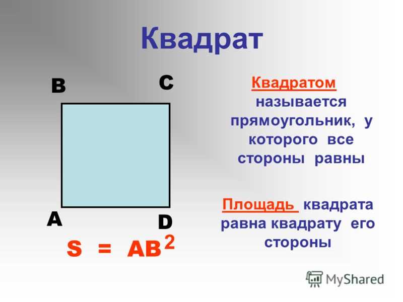 Площадь квадрата равна сумме его смежных сторон. Квадрат. Прямоугольник. Название сторон квадрата. Название сторон прямоугольника.